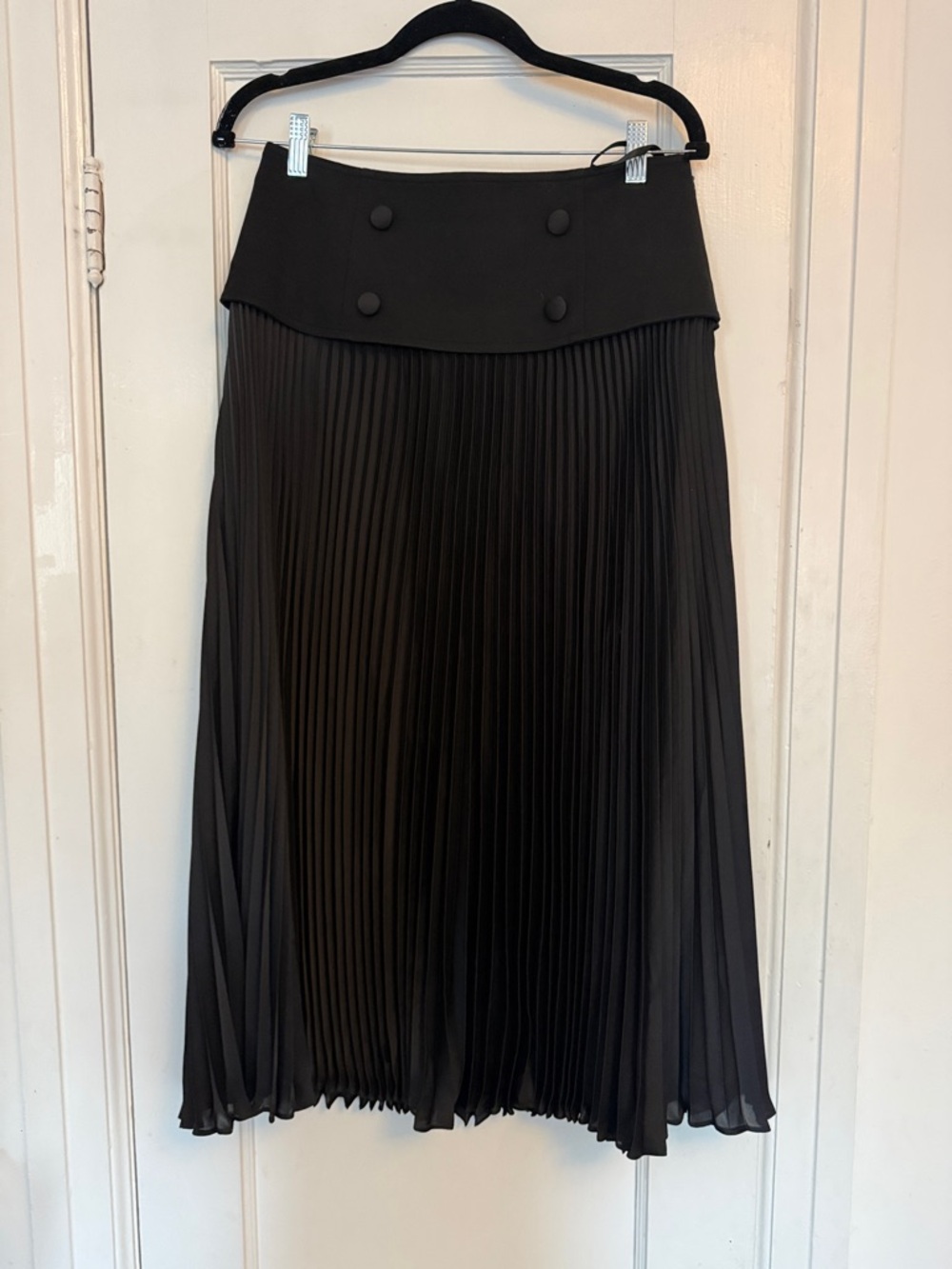 Marea Estelle Skirt Black Pleated Midi Skirt with Buttoned Waistband